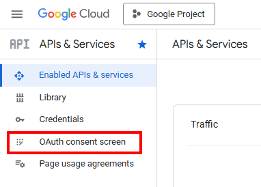 Google Cloud OAuth consent screen settings for APIs & Services.